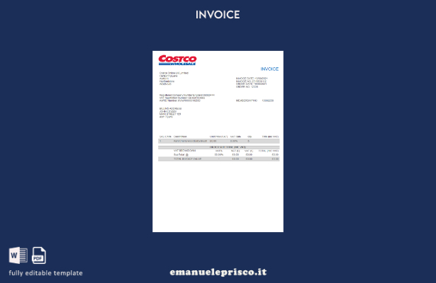 Modello di fattura USA Costco in stile verificato